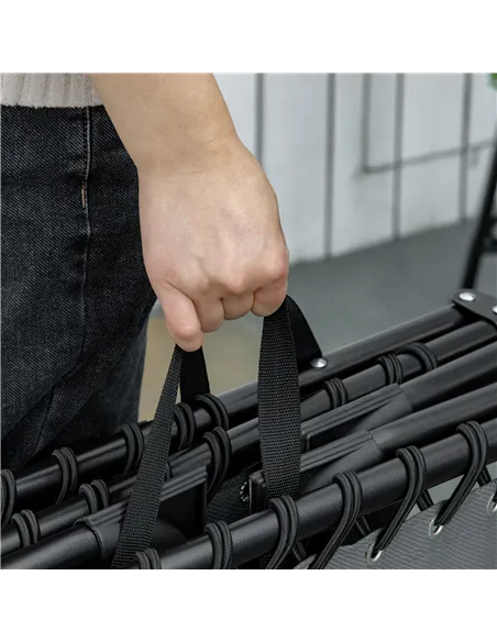 Outsunny Portable Sun Lounger Set of 2, Folding Camping Bed Cot, Reclining Lounge Chair 5-position Adjustable Backrest with Side