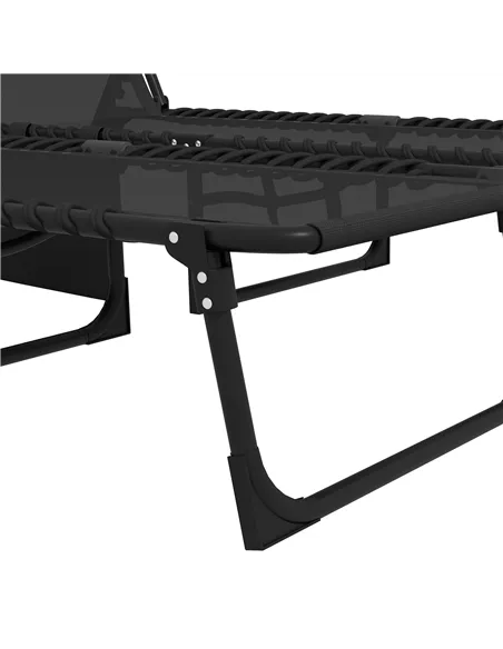 Outsunny Portable Sun Lounger Set of 2, Folding Camping Bed Cot, Reclining Lounge Chair 5-position Adjustable Backrest with Side