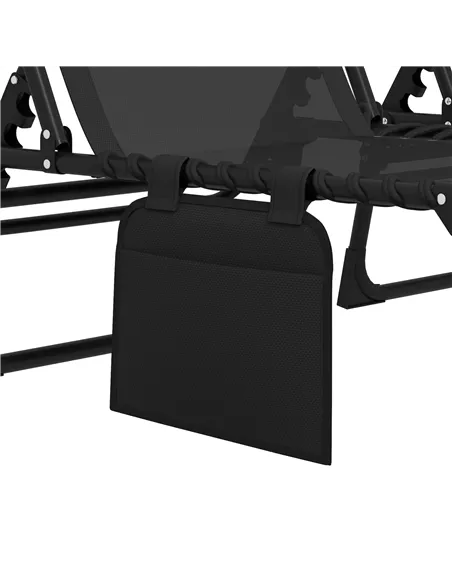 Outsunny Portable Sun Lounger Set of 2, Folding Camping Bed Cot, Reclining Lounge Chair 5-position Adjustable Backrest with Side