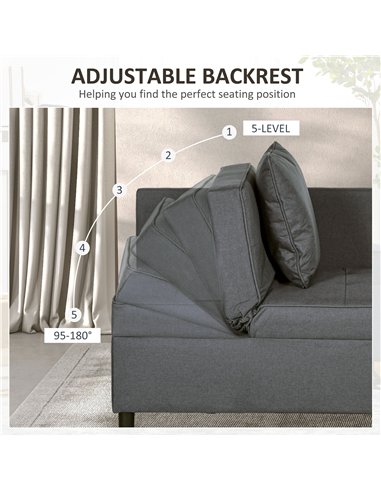 HOMCOM Convertible Single Sofa Bed with Thick Padded Seat, 3-in-1 Multi-Functional Sleeper Chair Bed with Magazine Pocket, for L