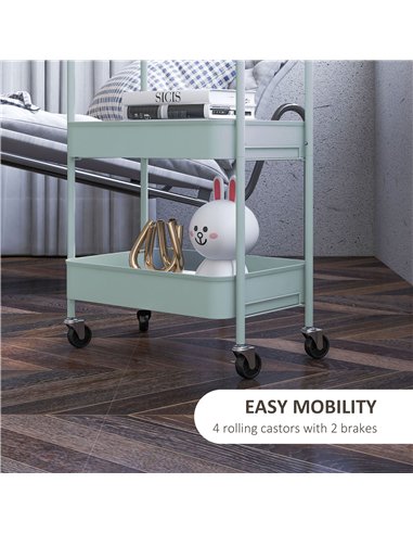 HOMCOM Three-Tier Steel Storage Trolley - Light Blue