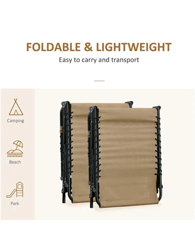 Outsunny Portable Sun Lounger Set of 2, Folding Camping Bed Cot, Reclining Lounge Chair 5-position Adjustable Backrest with Side