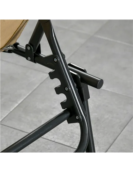 Outsunny Portable Sun Lounger Set of 2, Folding Camping Bed Cot, Reclining Lounge Chair 5-position Adjustable Backrest with Side