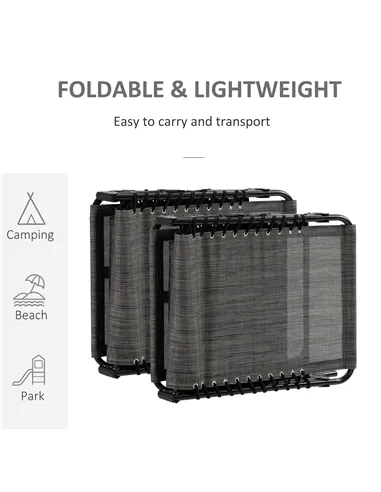 Outsunny Portable Sun Lounger Set of 2, Folding Camping Bed Cot, Reclining Lounge Chair 5-position Adjustable Backrest with Side