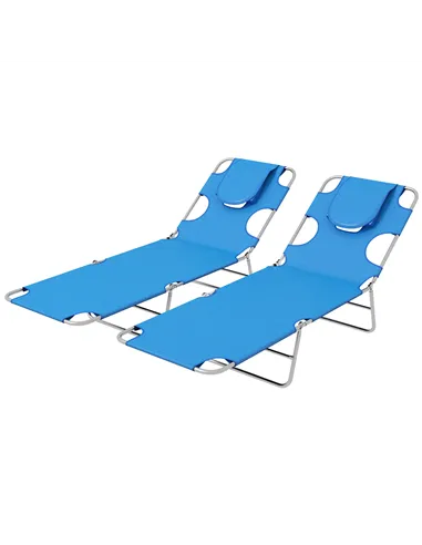 Outsunny Foldable Sun Lounger Set of 2 with Reading Hole, Portable Sun Lounger with 5 Level Adjustable Backrest, Reclining Loung
