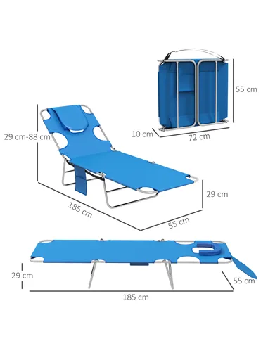 Outsunny Foldable Sun Lounger Set of 2 with Reading Hole, Portable Sun Lounger with 5 Level Adjustable Backrest, Reclining Loung