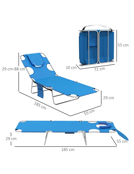 Outsunny Foldable Sun Lounger Set of 2 with Reading Hole, Portable Sun Lounger with 5 Level Adjustable Backrest, Reclining Loung