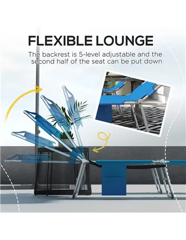 Outsunny Foldable Sun Lounger Set of 2 with Reading Hole, Portable Sun Lounger with 5 Level Adjustable Backrest, Reclining Loung