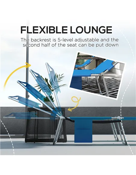 Outsunny Foldable Sun Lounger Set of 2 with Reading Hole, Portable Sun Lounger with 5 Level Adjustable Backrest, Reclining Loung