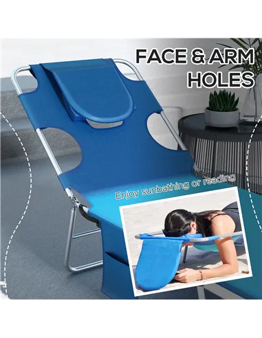 Outsunny Foldable Sun Lounger Set of 2 with Reading Hole, Portable Sun Lounger with 5 Level Adjustable Backrest, Reclining Loung