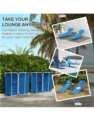 Outsunny Foldable Sun Lounger Set of 2 with Reading Hole, Portable Sun Lounger with 5 Level Adjustable Backrest, Reclining Loung