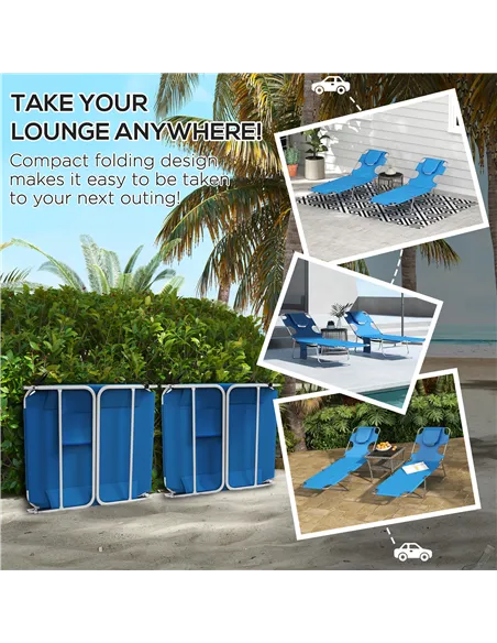 Outsunny Foldable Sun Lounger Set of 2 with Reading Hole, Portable Sun Lounger with 5 Level Adjustable Backrest, Reclining Loung