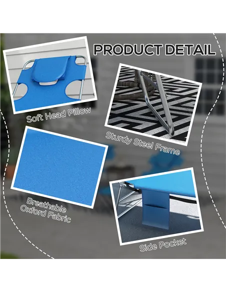 Outsunny Foldable Sun Lounger Set of 2 with Reading Hole, Portable Sun Lounger with 5 Level Adjustable Backrest, Reclining Loung