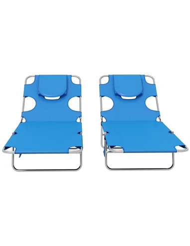Outsunny Foldable Sun Lounger Set of 2 with Reading Hole, Portable Sun Lounger with 5 Level Adjustable Backrest, Reclining Loung
