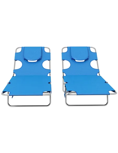 Outsunny Foldable Sun Lounger Set of 2 with Reading Hole, Portable Sun Lounger with 5 Level Adjustable Backrest, Reclining Loung