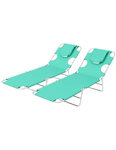 Outsunny Foldable Sun Lounger Set of 2 with Reading Hole, Portable Sun Lounger with 5 Level Adjustable Backrest, Reclining Loung