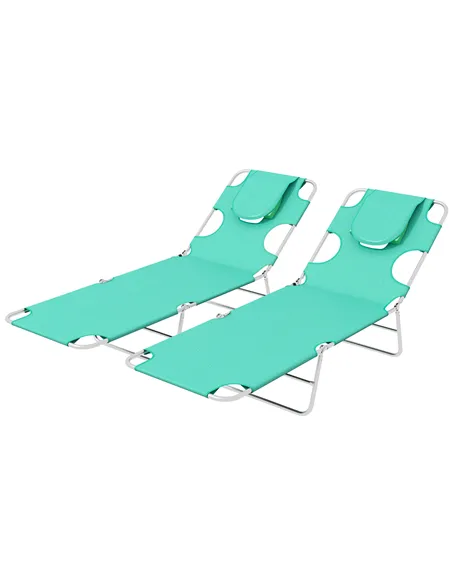 Outsunny Foldable Sun Lounger Set of 2 with Reading Hole, Portable Sun Lounger with 5 Level Adjustable Backrest, Reclining Loung
