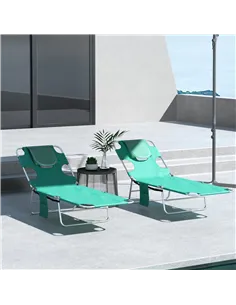 Outsunny Foldable Sun Lounger Set of 2 with Reading Hole, Portable Sun Lounger with 5 Level Adjustable Backrest, Reclining Loung 2