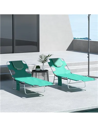 Outsunny Foldable Sun Lounger Set of 2 with Reading Hole, Portable Sun Lounger with 5 Level Adjustable Backrest, Reclining Loung