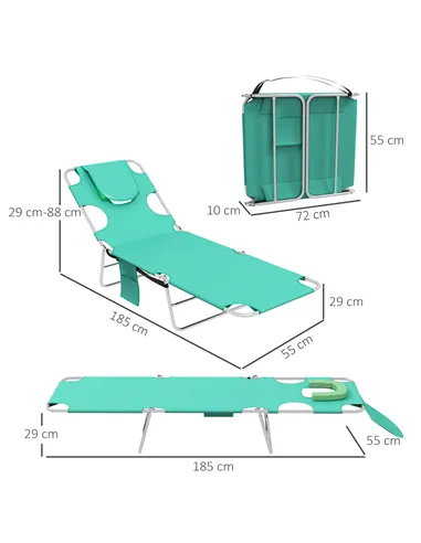 Outsunny Foldable Sun Lounger Set of 2 with Reading Hole, Portable Sun Lounger with 5 Level Adjustable Backrest, Reclining Loung