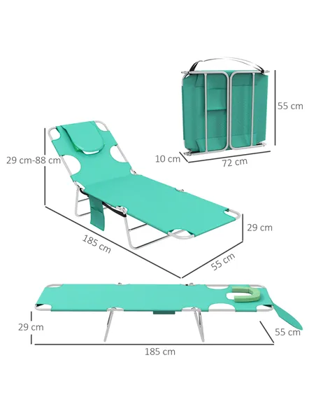 Outsunny Foldable Sun Lounger Set of 2 with Reading Hole, Portable Sun Lounger with 5 Level Adjustable Backrest, Reclining Loung