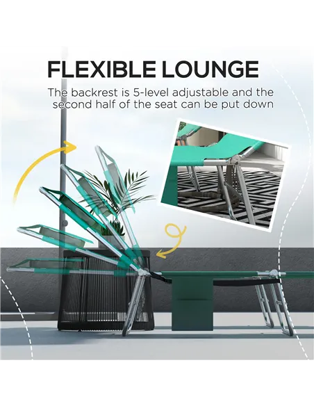 Outsunny Foldable Sun Lounger Set of 2 with Reading Hole, Portable Sun Lounger with 5 Level Adjustable Backrest, Reclining Loung