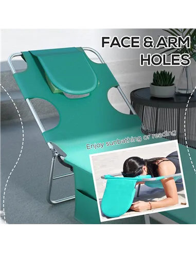 Outsunny Foldable Sun Lounger Set of 2 with Reading Hole, Portable Sun Lounger with 5 Level Adjustable Backrest, Reclining Loung