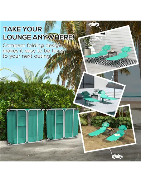 Outsunny Foldable Sun Lounger Set of 2 with Reading Hole, Portable Sun Lounger with 5 Level Adjustable Backrest, Reclining Loung