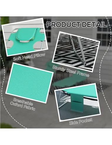 Outsunny Foldable Sun Lounger Set of 2 with Reading Hole, Portable Sun Lounger with 5 Level Adjustable Backrest, Reclining Loung