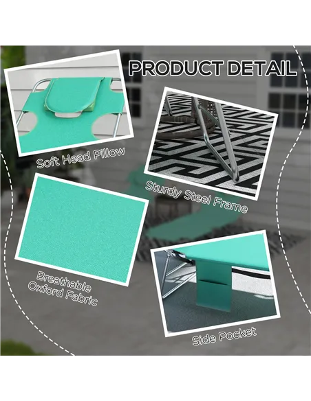 Outsunny Foldable Sun Lounger Set of 2 with Reading Hole, Portable Sun Lounger with 5 Level Adjustable Backrest, Reclining Loung