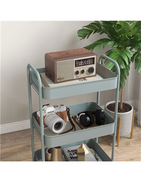 HOMCOM Three-Tier Steel Storage Trolley - Light Blue