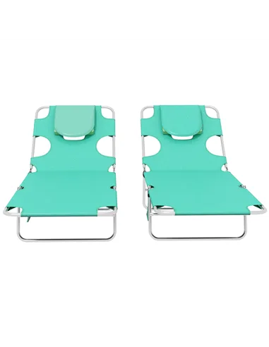 Outsunny Foldable Sun Lounger Set of 2 with Reading Hole, Portable Sun Lounger with 5 Level Adjustable Backrest, Reclining Loung