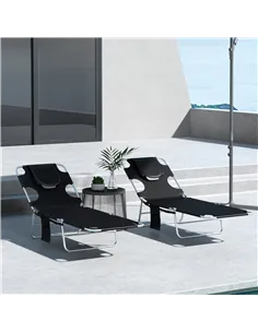 Outsunny Foldable Sun Lounger Set of 2, Beach Chaise Lounges with Reading Hole, Arm Slots, 5-Position Adjustable Backrest, Side  2