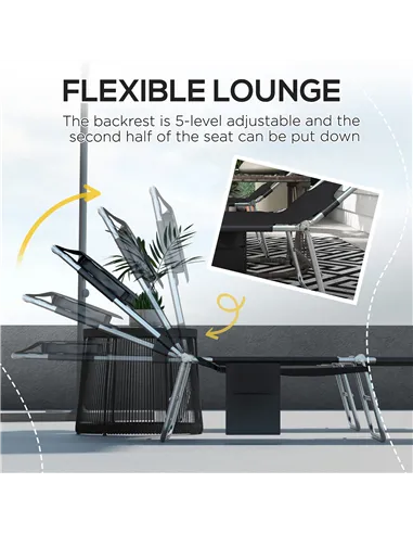 Outsunny Foldable Sun Lounger Set of 2, Beach Chaise Lounges with Reading Hole, Arm Slots, 5-Position Adjustable Backrest, Side 