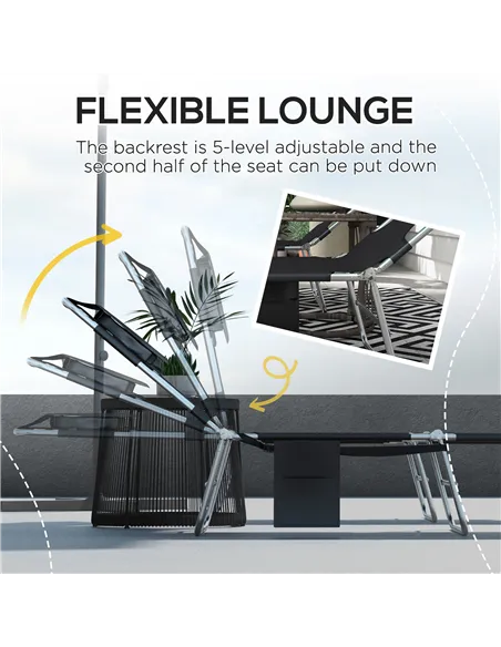 Outsunny Foldable Sun Lounger Set of 2, Beach Chaise Lounges with Reading Hole, Arm Slots, 5-Position Adjustable Backrest, Side 