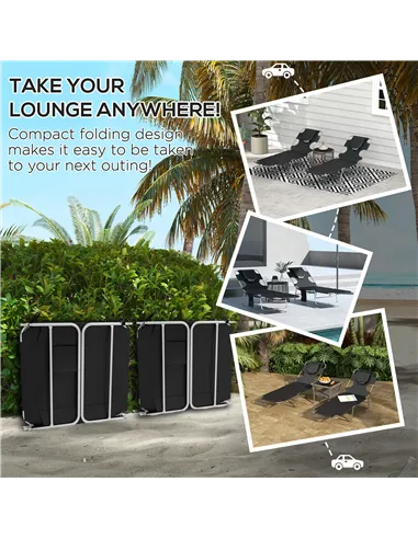 Outsunny Foldable Sun Lounger Set of 2, Beach Chaise Lounges with Reading Hole, Arm Slots, 5-Position Adjustable Backrest, Side 