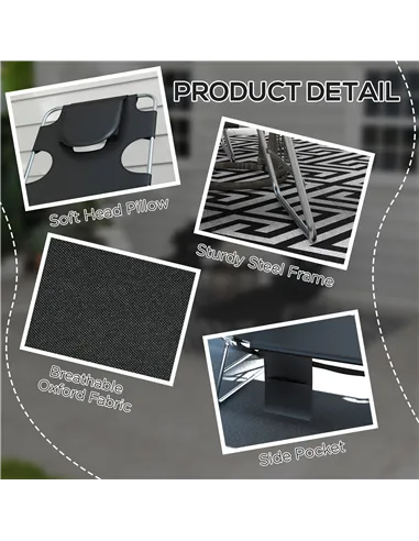 Outsunny Foldable Sun Lounger Set of 2, Beach Chaise Lounges with Reading Hole, Arm Slots, 5-Position Adjustable Backrest, Side 