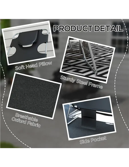 Outsunny Foldable Sun Lounger Set of 2, Beach Chaise Lounges with Reading Hole, Arm Slots, 5-Position Adjustable Backrest, Side 