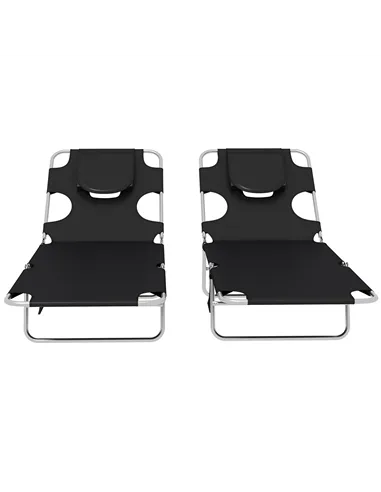 Outsunny Foldable Sun Lounger Set of 2, Beach Chaise Lounges with Reading Hole, Arm Slots, 5-Position Adjustable Backrest, Side 