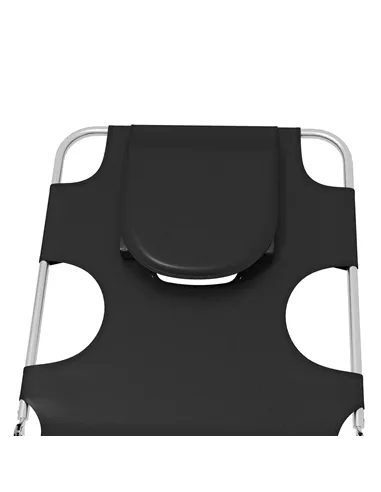 Outsunny Foldable Sun Lounger Set of 2, Beach Chaise Lounges with Reading Hole, Arm Slots, 5-Position Adjustable Backrest, Side 