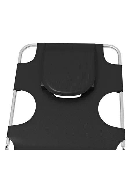 Outsunny Foldable Sun Lounger Set of 2, Beach Chaise Lounges with Reading Hole, Arm Slots, 5-Position Adjustable Backrest, Side 