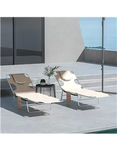 Outsunny Foldable Sun Lounger Set of 2, Beach Chaise Lounges with Reading Hole, Arm Slots, 5-Position Adjustable Backrest, Side  2