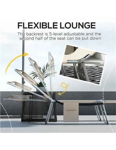 Outsunny Foldable Sun Lounger Set of 2, Beach Chaise Lounges with Reading Hole, Arm Slots, 5-Position Adjustable Backrest, Side 