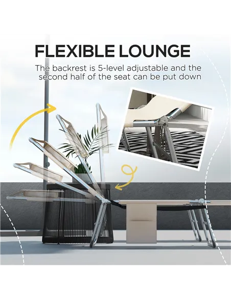 Outsunny Foldable Sun Lounger Set of 2, Beach Chaise Lounges with Reading Hole, Arm Slots, 5-Position Adjustable Backrest, Side 