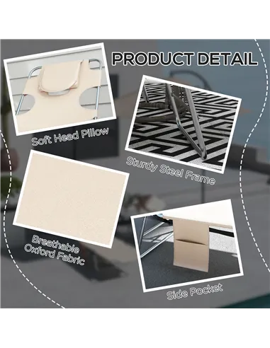 Outsunny Foldable Sun Lounger Set of 2, Beach Chaise Lounges with Reading Hole, Arm Slots, 5-Position Adjustable Backrest, Side 