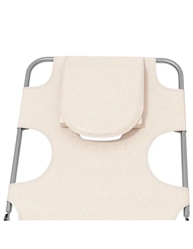 Outsunny Foldable Sun Lounger Set of 2, Beach Chaise Lounges with Reading Hole, Arm Slots, 5-Position Adjustable Backrest, Side 