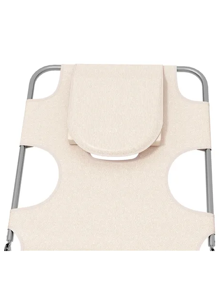 Outsunny Foldable Sun Lounger Set of 2, Beach Chaise Lounges with Reading Hole, Arm Slots, 5-Position Adjustable Backrest, Side 