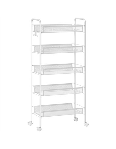 HOMCOM Five-Steel Mesh Basket Storage Trolley, with Wheels - White