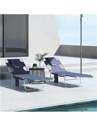 Outsunny Foldable Sun Lounger Set of 2 with Reading Hole, Portable Sun Lounger with 5 Level Adjustable Backrest, Reclining Loung