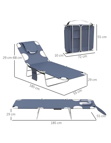 Outsunny Foldable Sun Lounger Set of 2 with Reading Hole, Portable Sun Lounger with 5 Level Adjustable Backrest, Reclining Loung